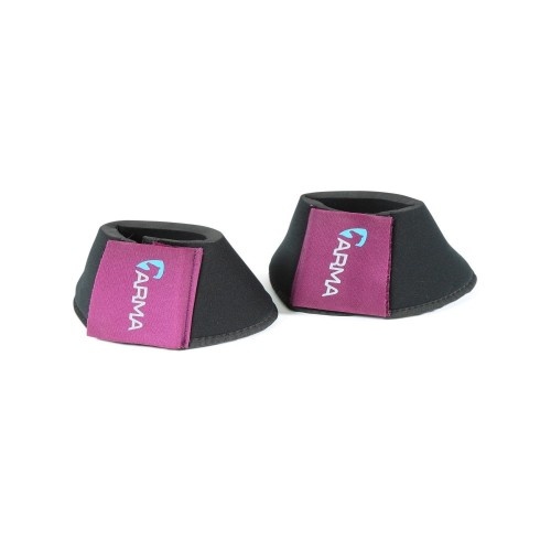 Botas de proteção ARMA com sino fechado em neoprene roxo e preto para cavalos.