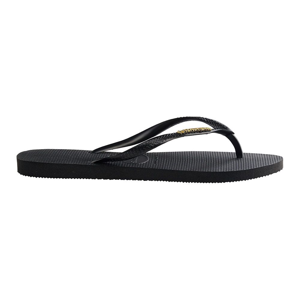 Havaianas SLIM LOGO METALLIC - Tongs Femme black/gold