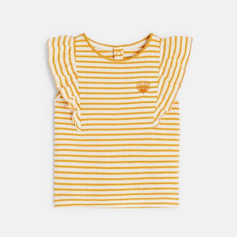 T-shirt fantaisie rayé à volants jaune bébé fille Jaune
