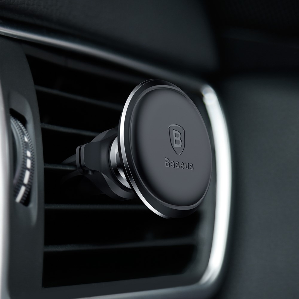 360° Grad Magnet Auto KFZ Mini Alu Halterung mit Kabelhalterung - Schwarz