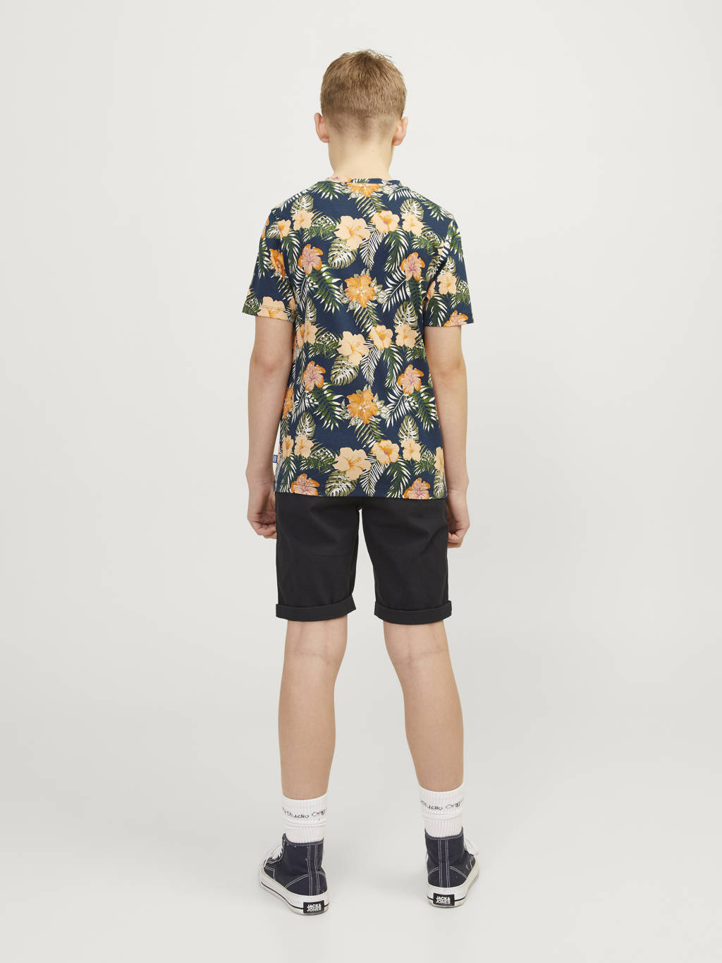 JACK & JONES T-shirt JJCHILL met all over print donkerblauw/geel