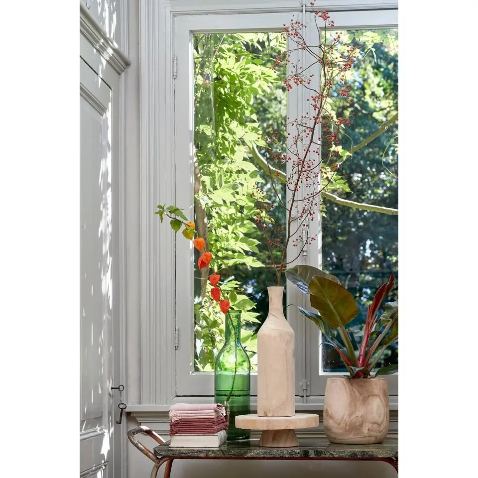 Vaas fles - grijs - transparant - glas - 15 x 50 cm