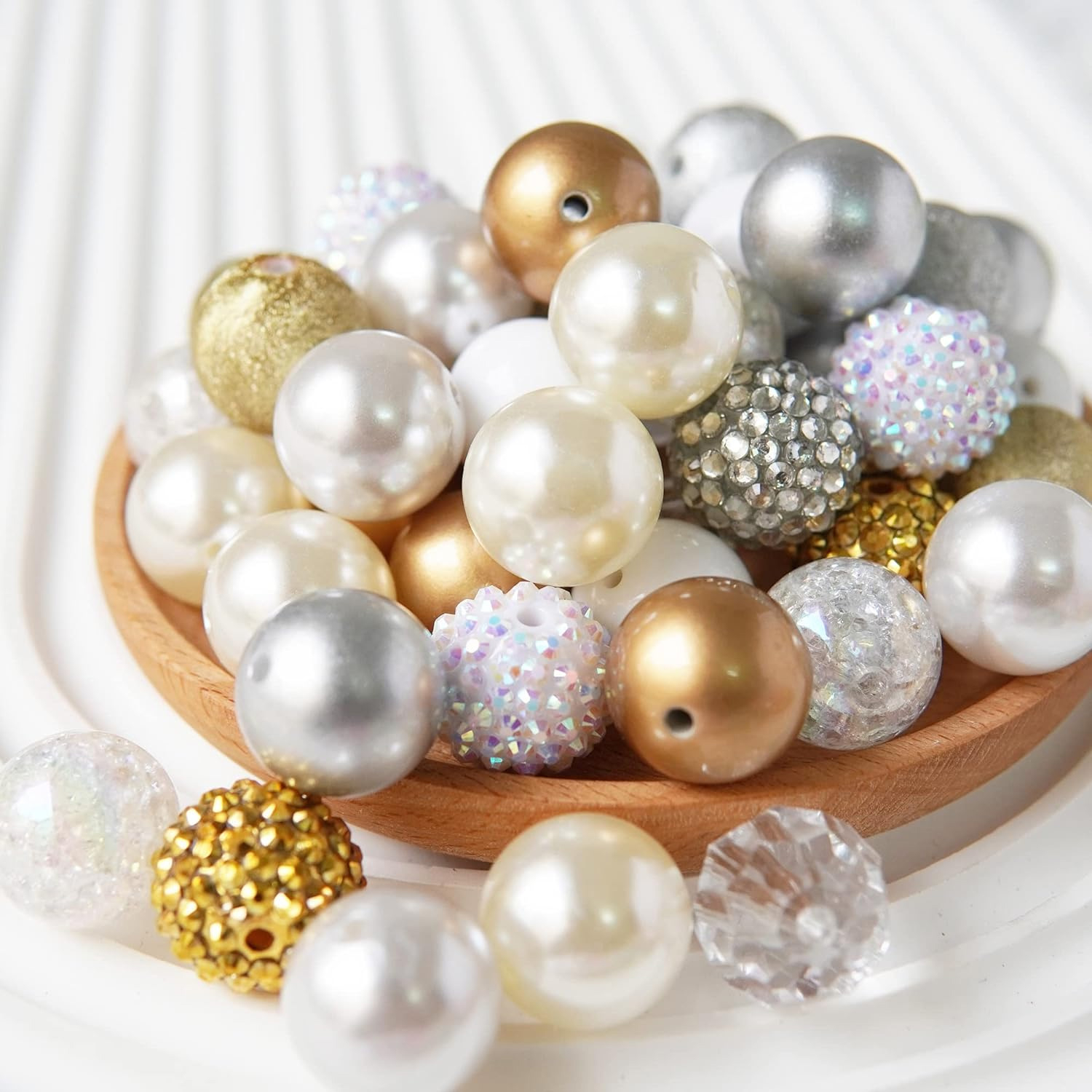(95-tlg. Set) Grosse Strass Perlen DIY Bastel Schmuck Glitzer Zwischenperle Armband / Ketten Zubehör - Gold / Silber