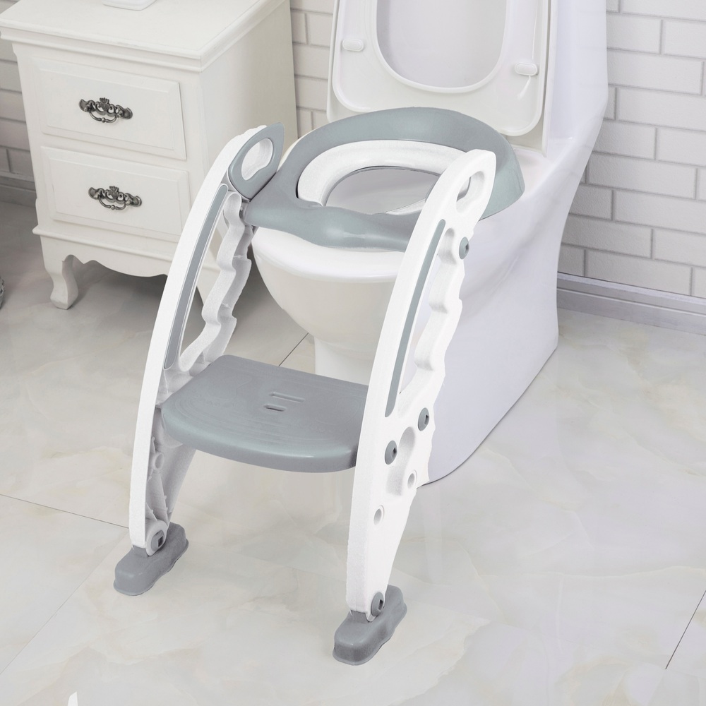 Babylo Toilettensitz mit Trittstufe, Grau & Weiß