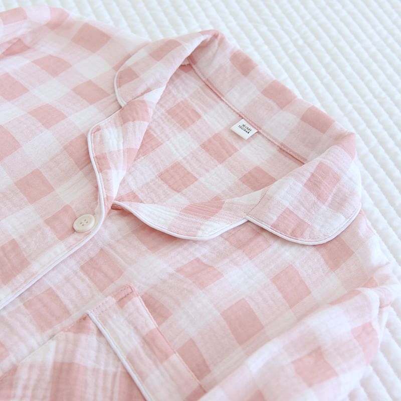 Finlies - Pyjamaset: Gingham overhemd met knoopjes + broek