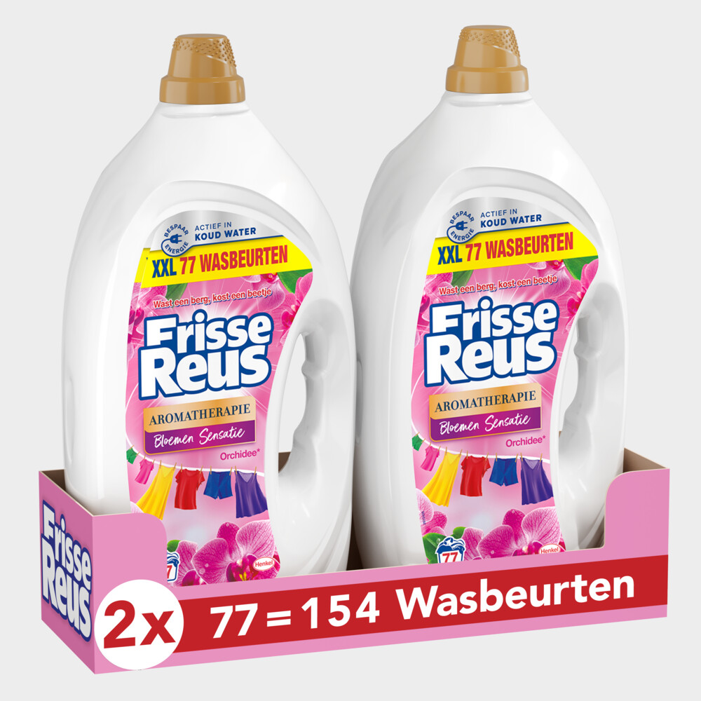 2x Witte Reus Wasmiddel Frisse Reus Gel Orchidee 77 Wasbeurten3,465 liter