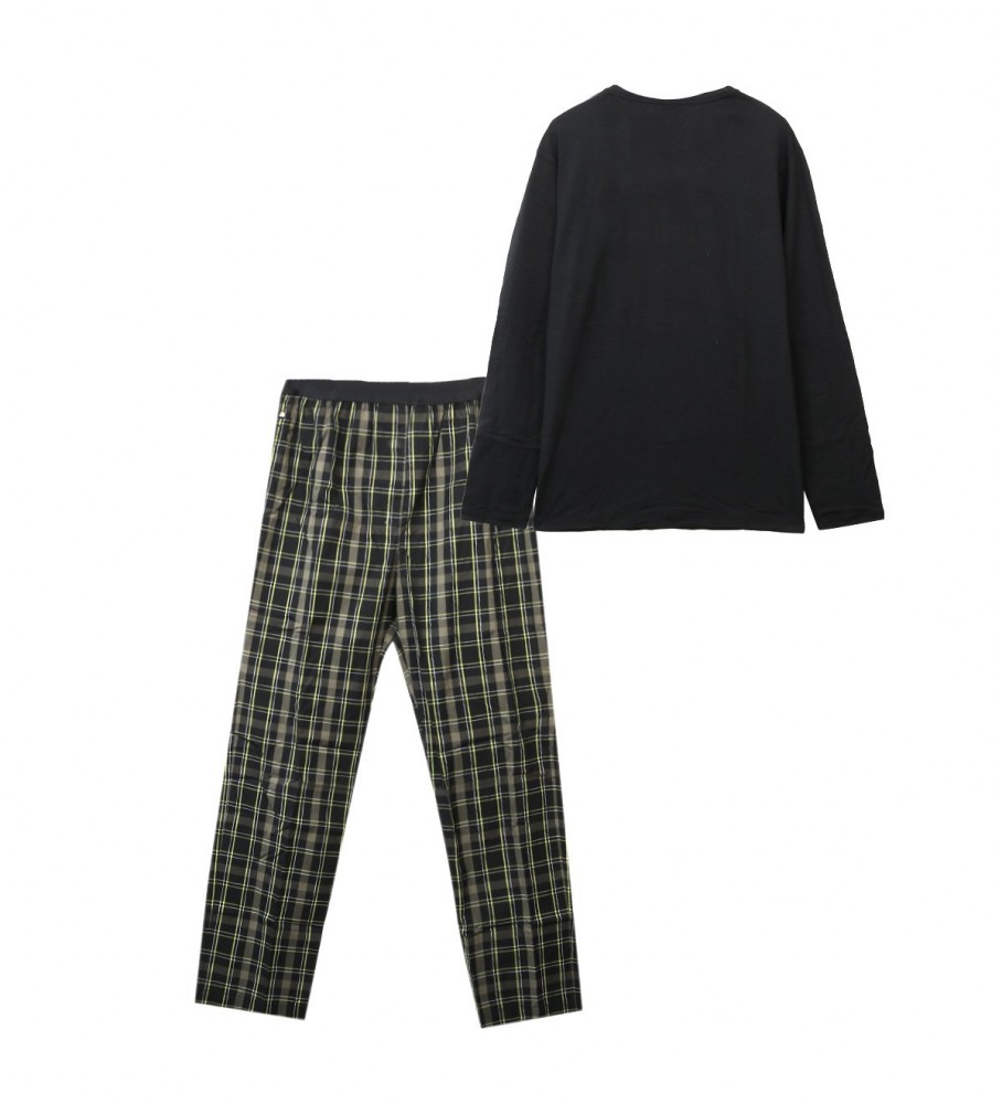 Pijama BOSS de corte regular com logotipos contrastantes, preto e amarelo.