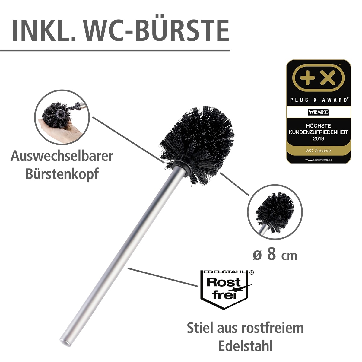 WENKO WC-Garnitur »Rivalta« aus Edelstahl integrierter Toilettenpapierhalter und WC-Bürstenhalter