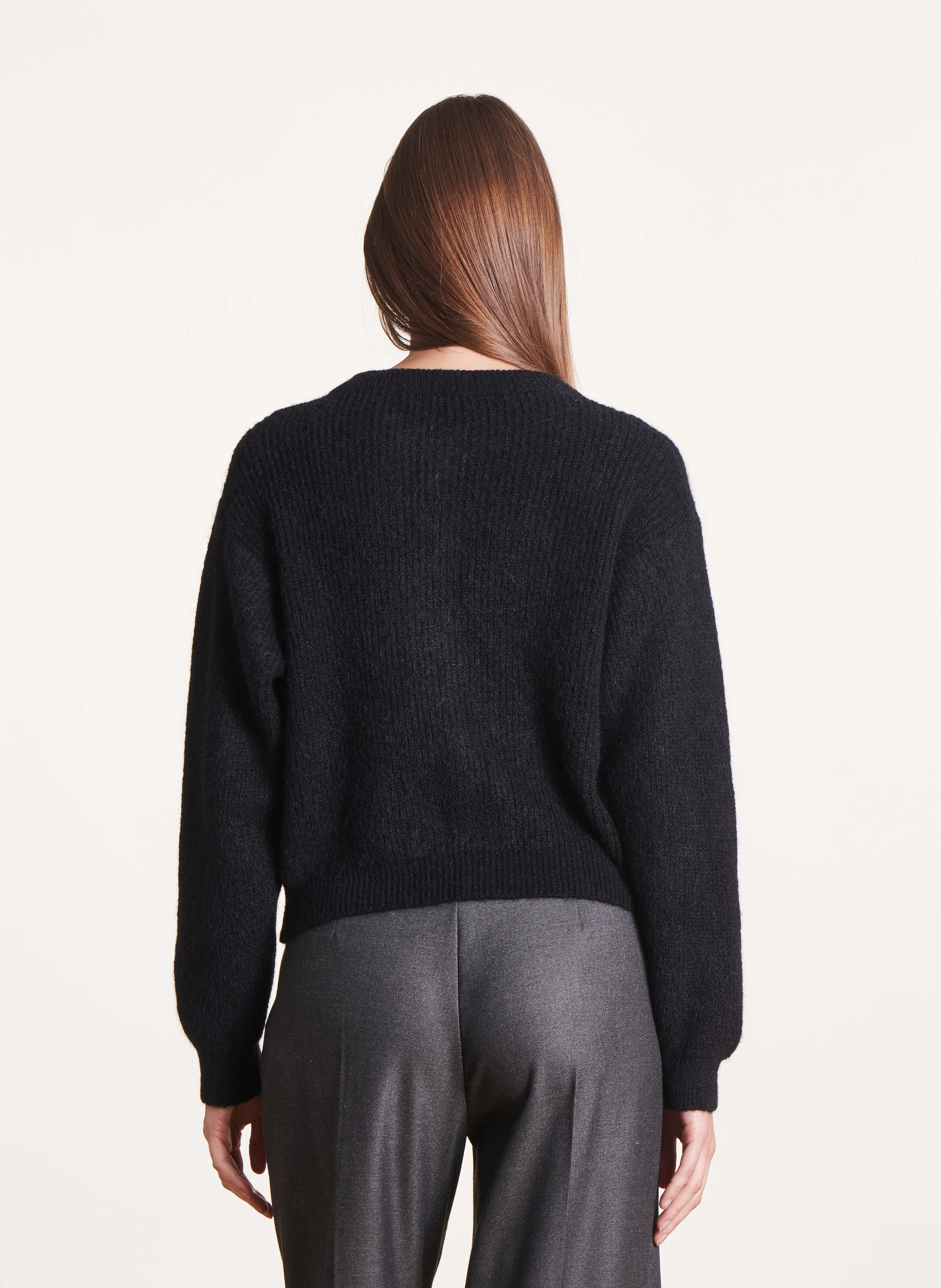 Gilet droit col rond en maille mélangée | Noir