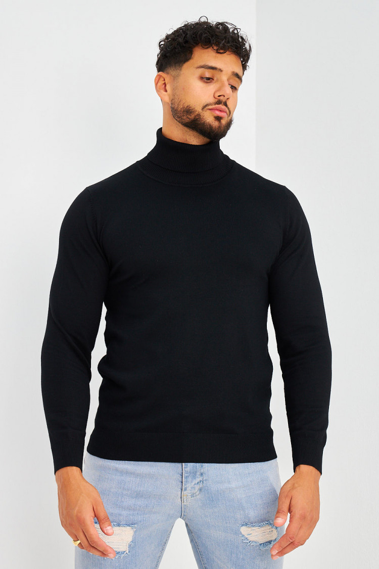 Pull col roulé noir uni