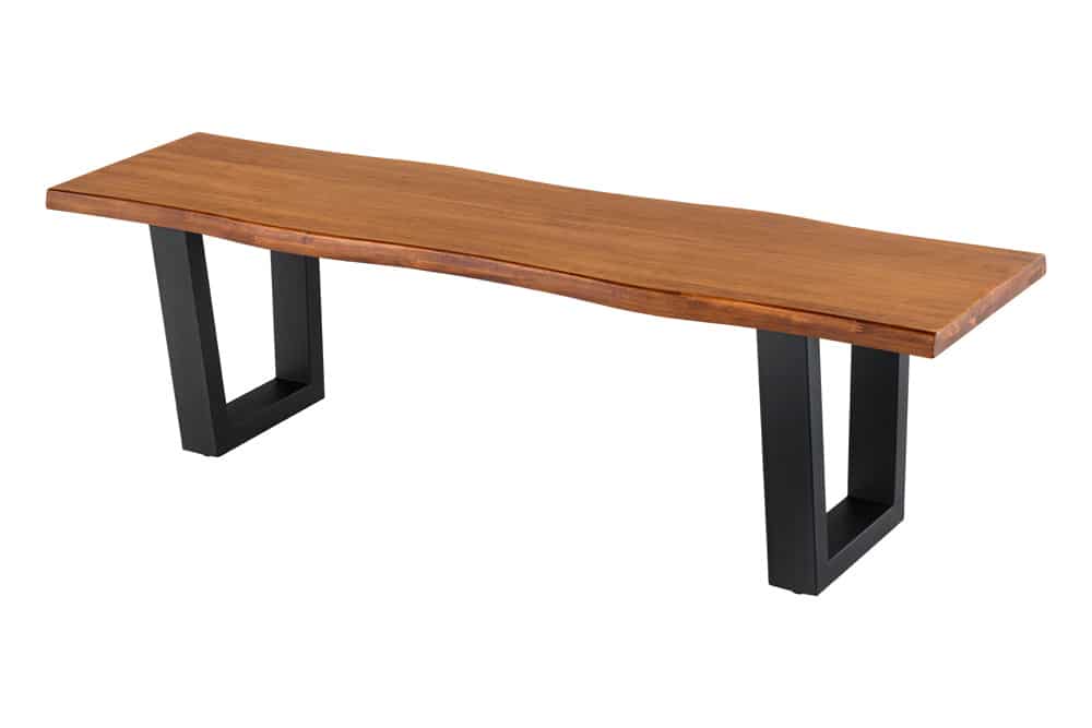 Massive Sitzbank GENESIS 160cm braun Akazienholz schwarz Metallgestell Baumkante