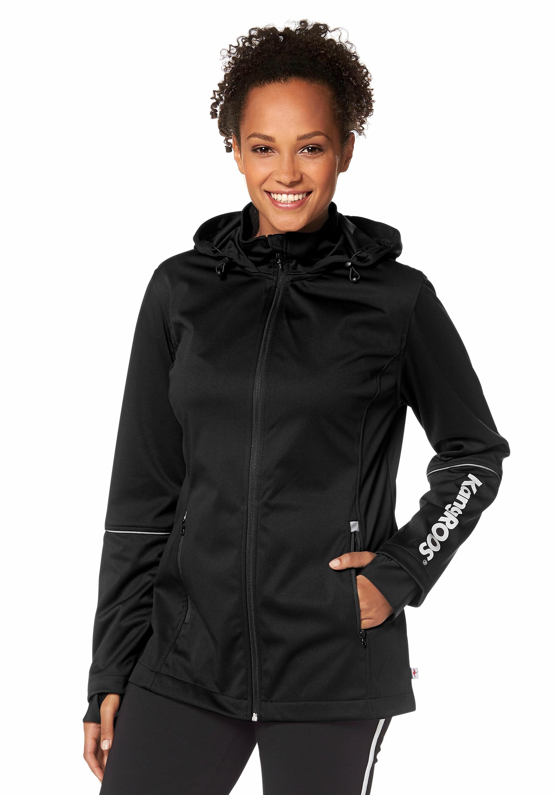 KangaROOS Softshelljacke mit Kapuze aus Softshell-Material,  figurumschmeichelnder Schnitt, grosse Grössen
