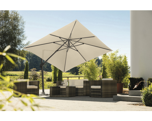Schneider zweefparasol, tuinparasol Rhodos Twist, 300 x 300 cm, vierkant, naturel