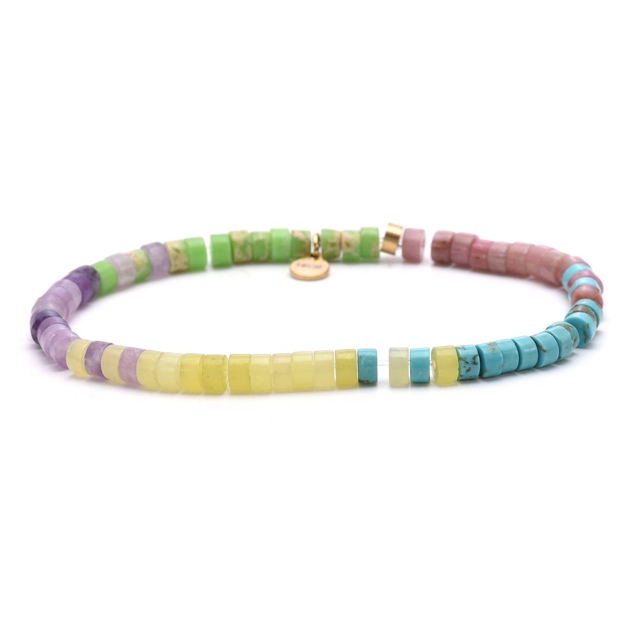 Bracelet Perles Heishi Turquoise Améthyste Jaspe Rouge Impérial Améthyste Jaspe Jaune 4mm-Small-16cm