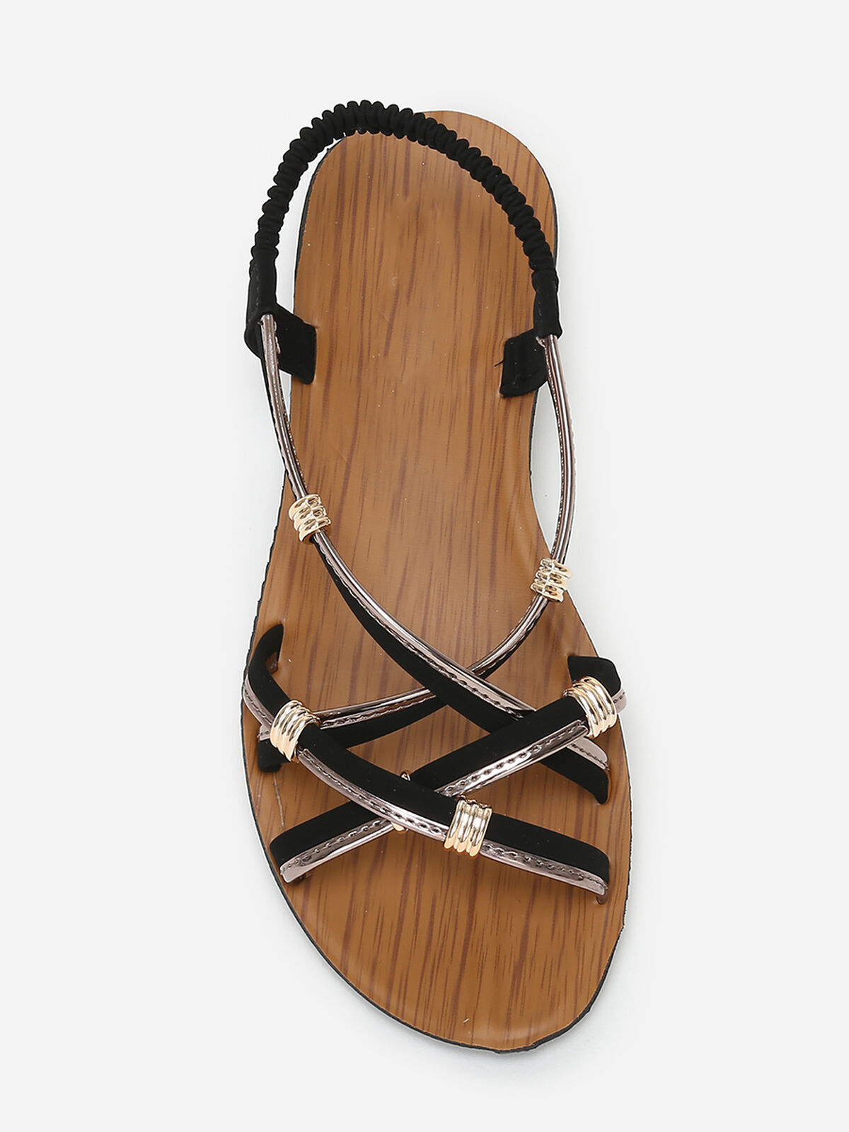 Sandales noires bi-matières à boucles dorées Noir- Noir