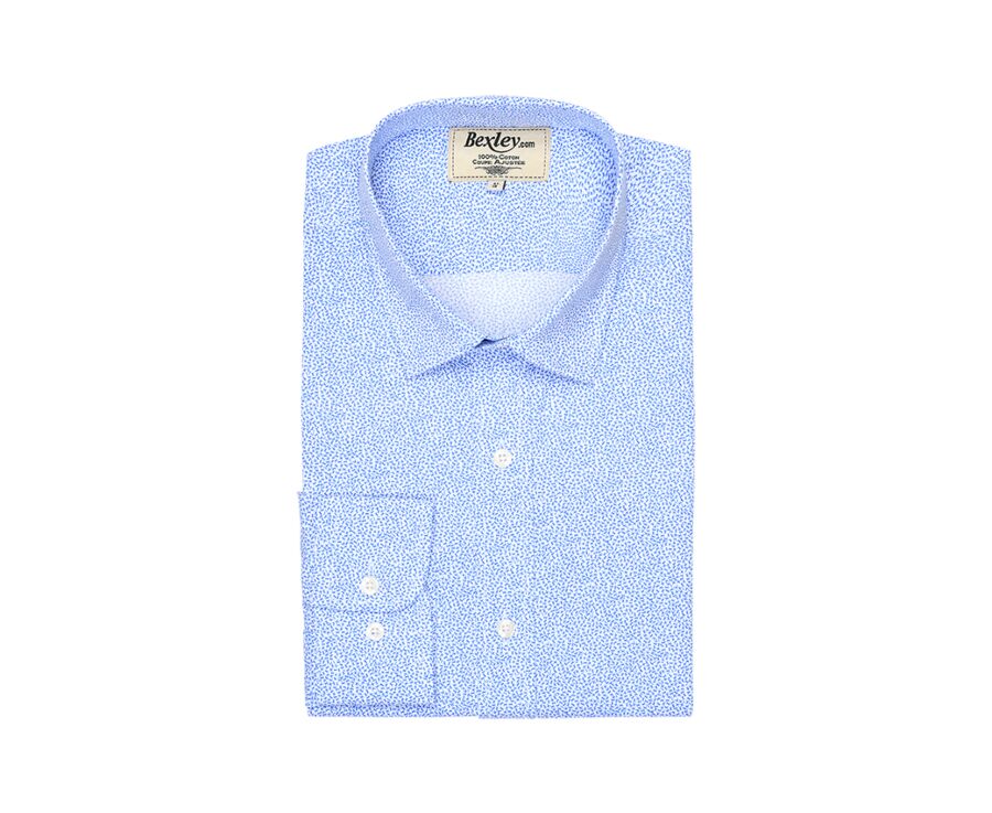 Chemise coton blanche imprimée motifs bleus - Col français - THIBERT