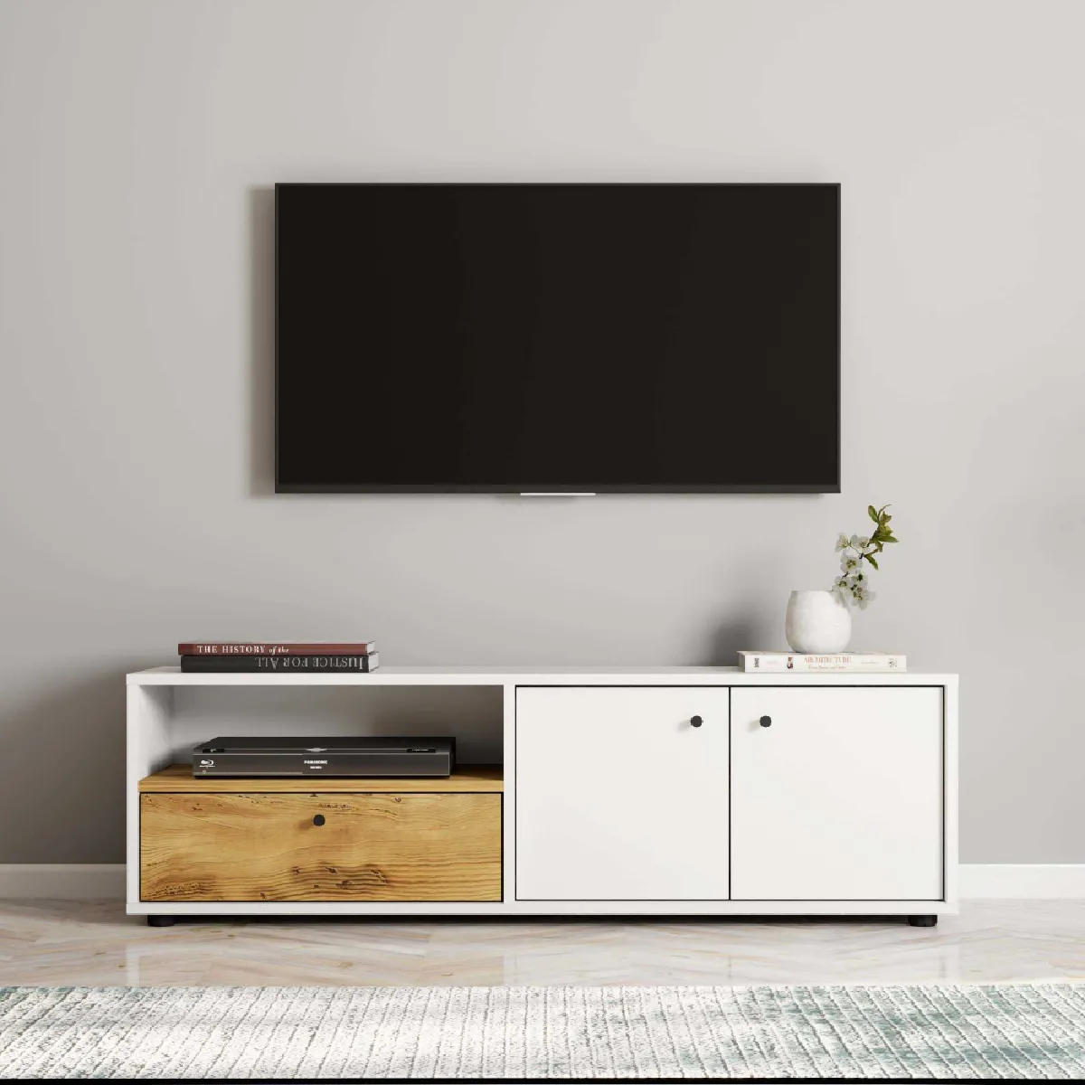 Hanah Home Meuble TV 3 Portes Pao Chêne