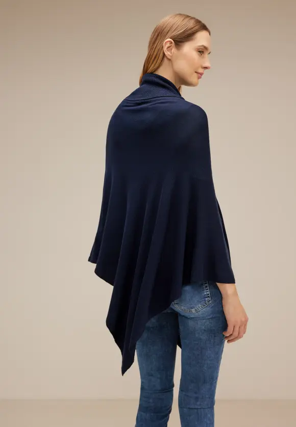 Strickponcho mit Rollkragen - deep blue