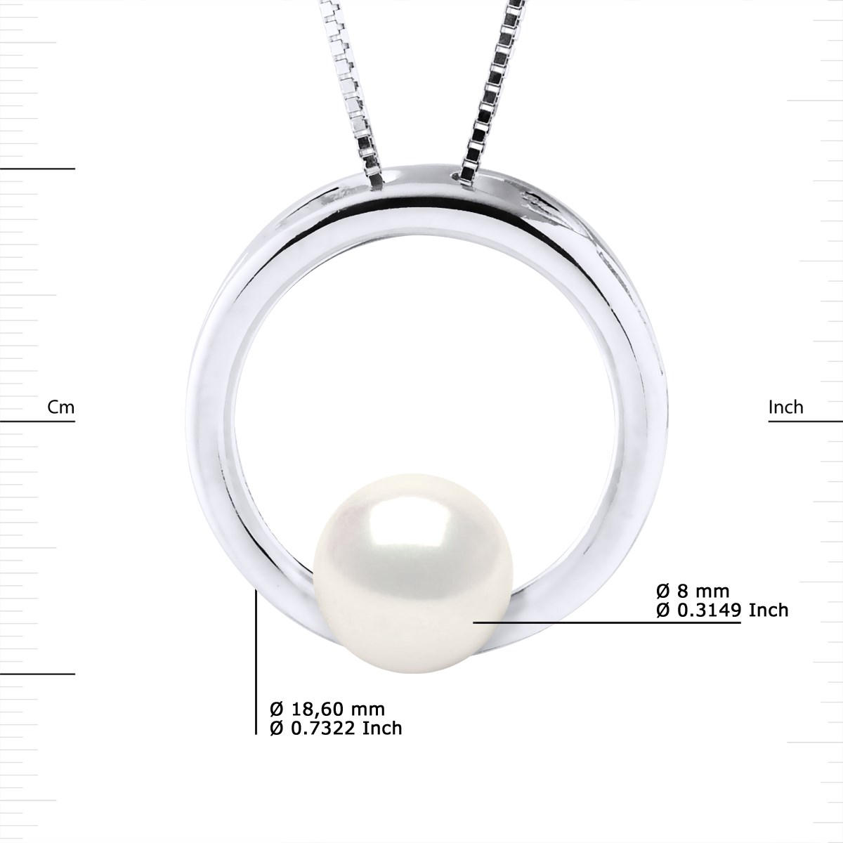 Collier CERCLE Perle d'Eau Douce Ronde 8-9 mm Blanche Argent 925