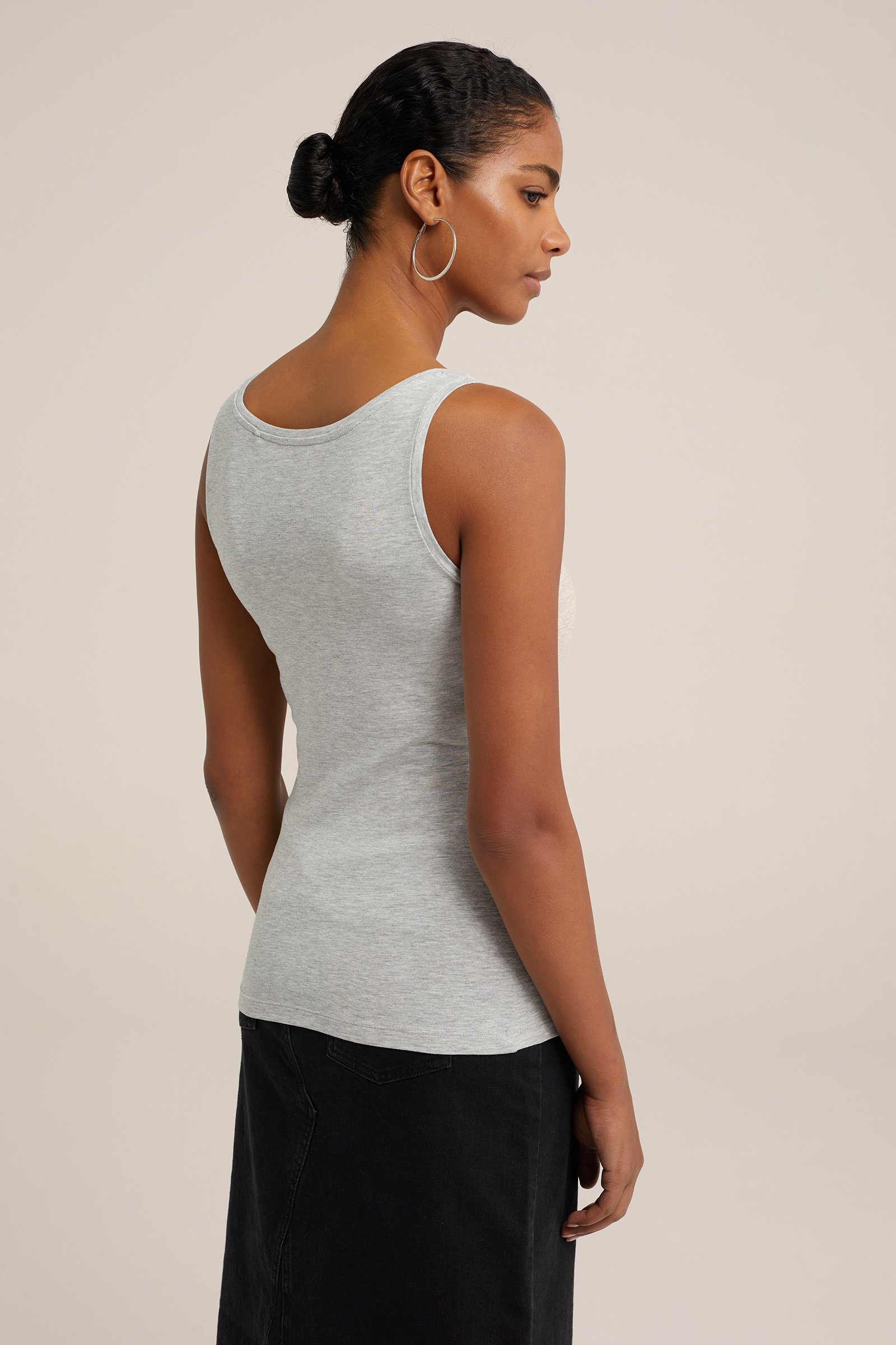 singlet van katoenmix WE Fashion Lichtgrijs gemeleerd