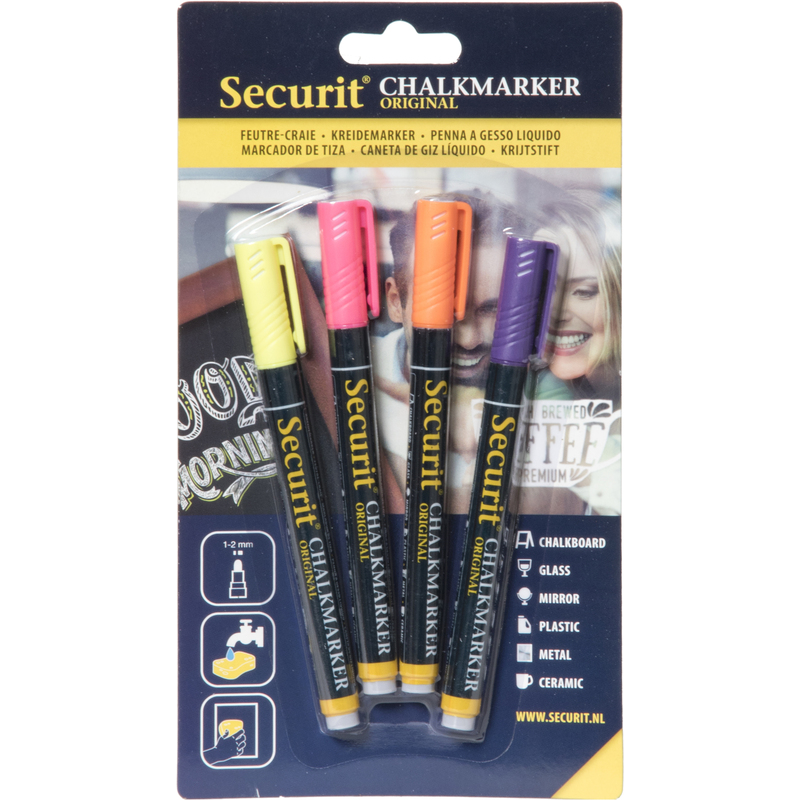 Securit Kreidemarker, 4 Stück, pink/orange/gelb/violett