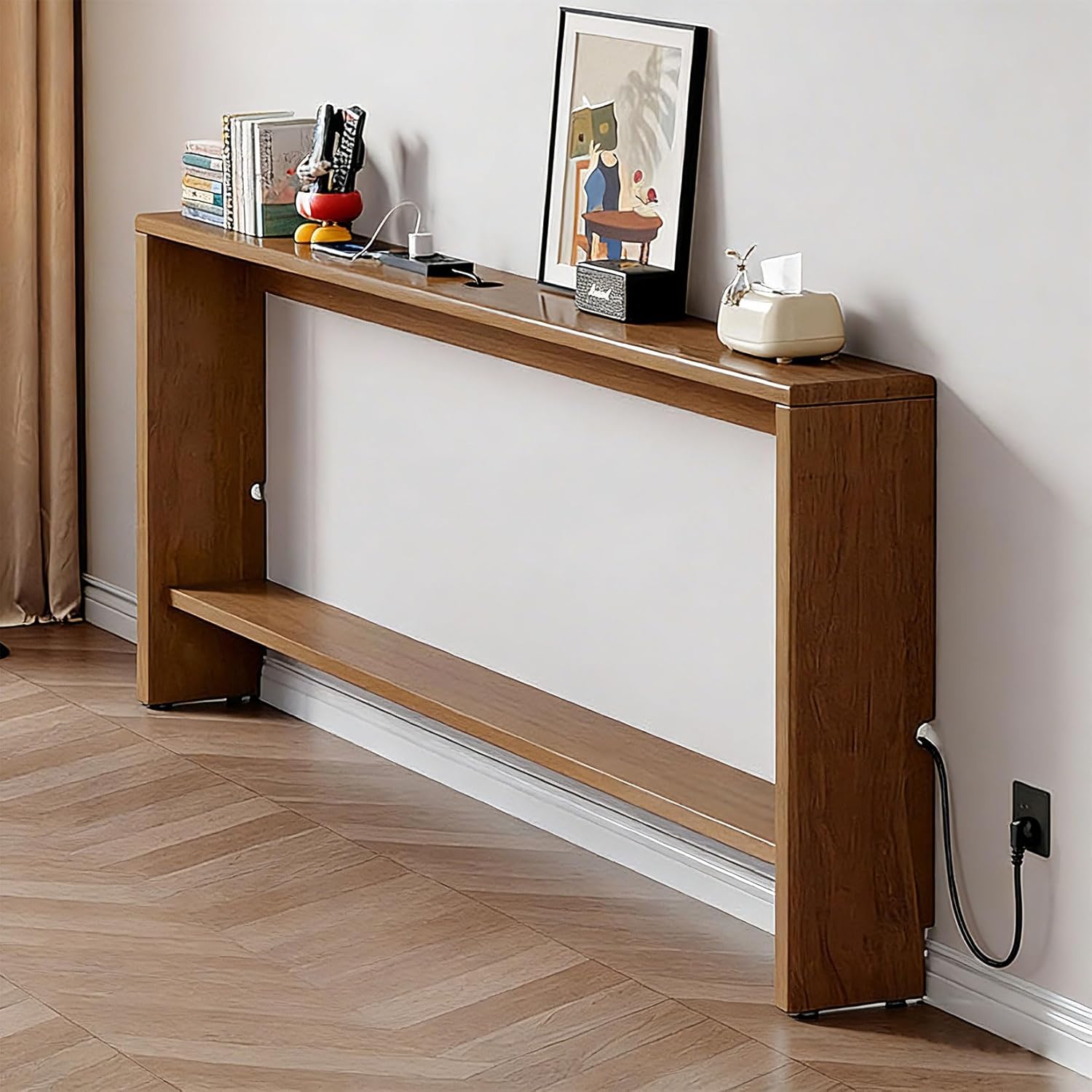 Schmaler Beistelltisch,Schmaler Sofatisch,Konsolentisch für Hinter Der Couch,Moderner Flurschrank,Konsolentisch Schmal mit 3 Ablagen,Flurtisch Holz,für Wohnzimmer,Eingangsbereich
