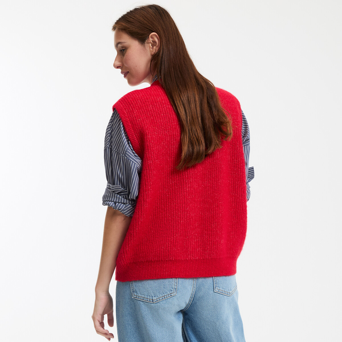 LA REDOUTE COLLECTIONS<br>Cardigã com fecho de botão, gola redonda, tricô grosso