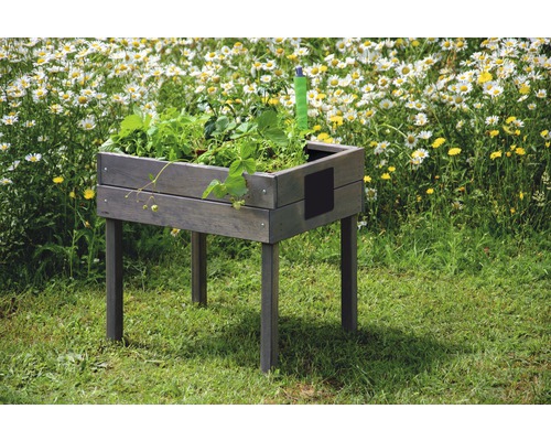 Kindertuinbed op palen met krijtbord, 40x50x45 cm, grijs