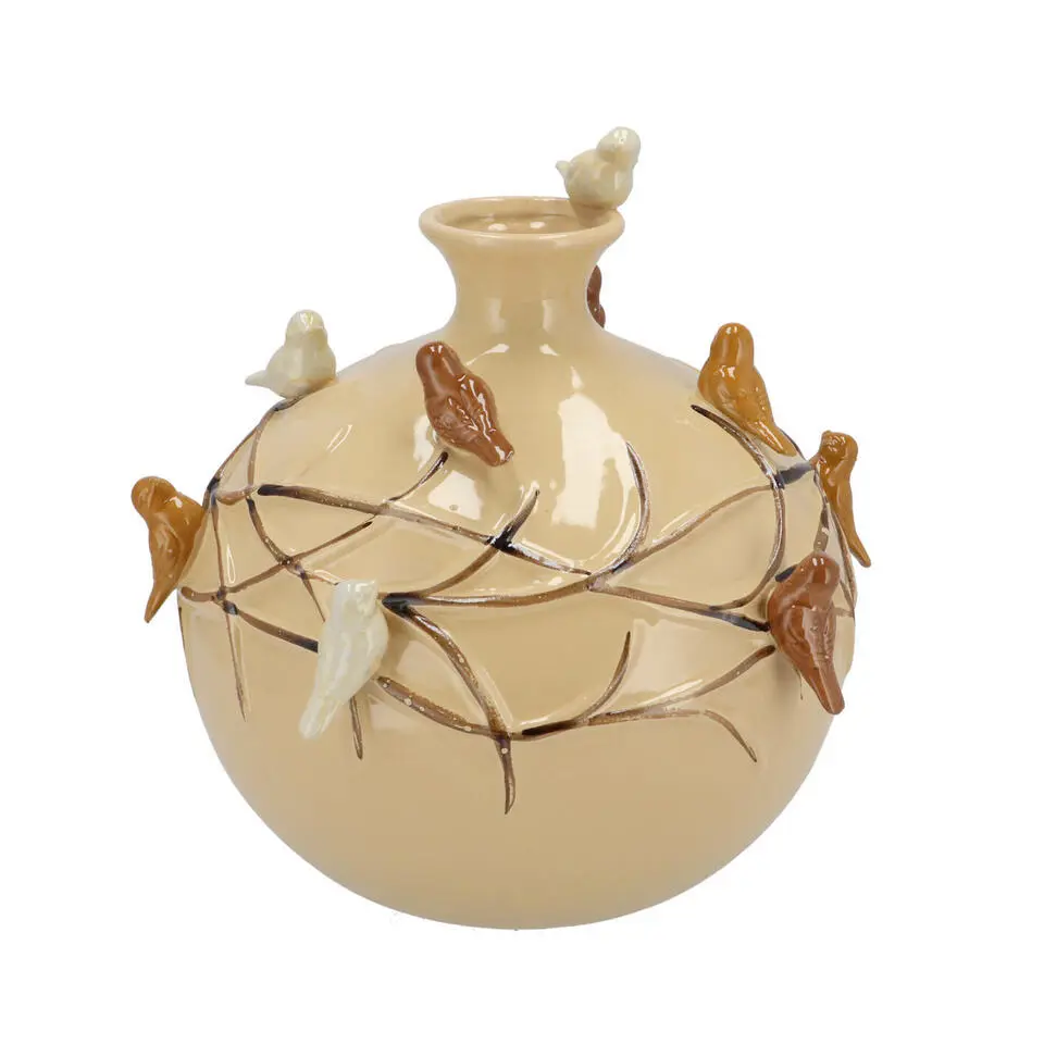 DK Design Vaas Vogels - zandkleurig - D23 x H23 cm