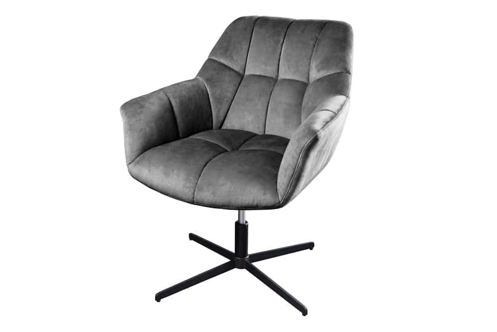 Drehbarer Sessel PAPILLON grau Samt schwarz Metall höhenverstellbar mit Armlehne