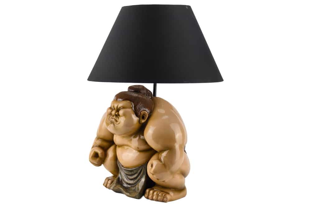 Handgefertigte Tischlampe SUMO 50cm schwarz Skulptur Stoffschirm