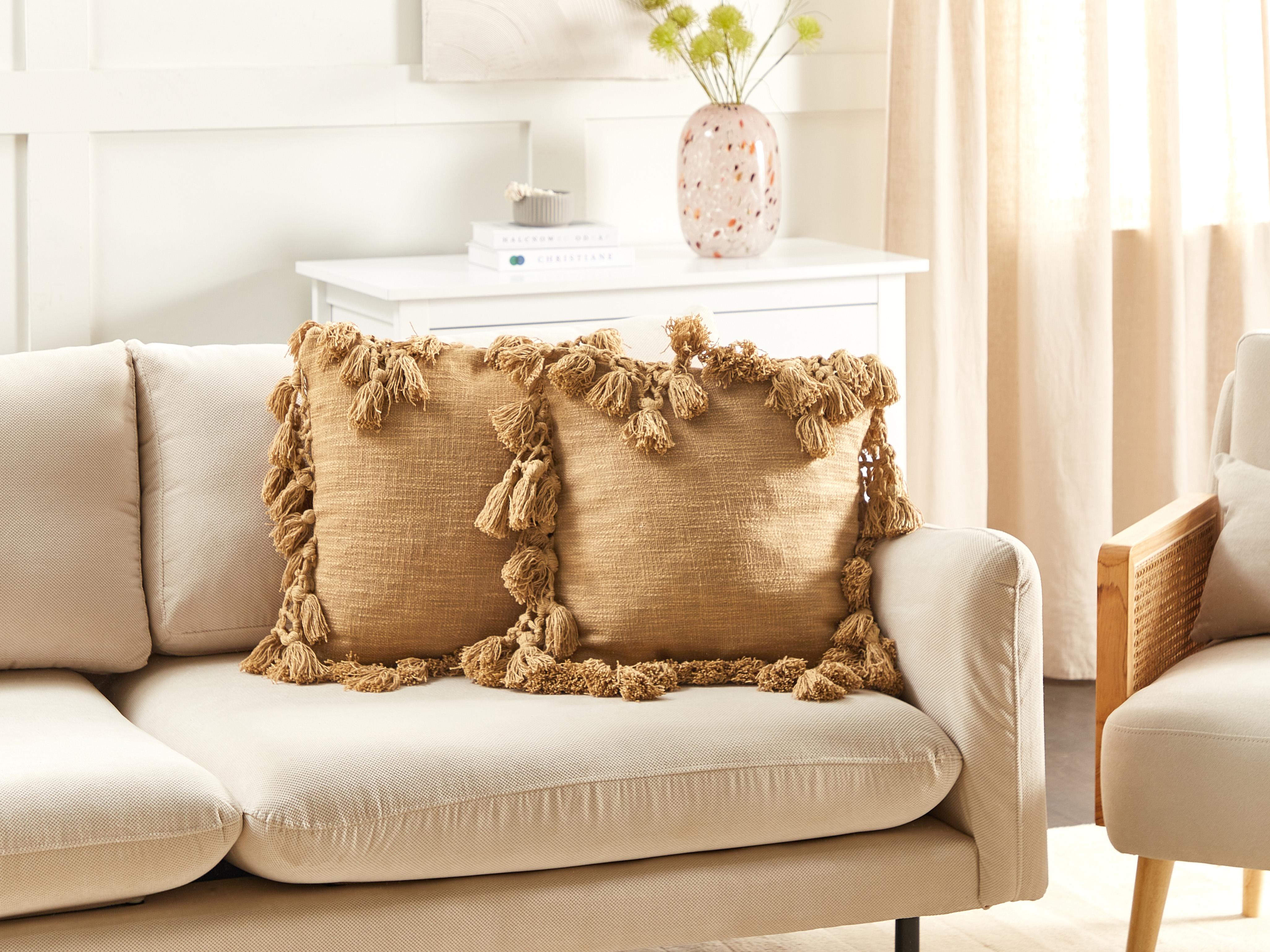 Set van 2 sierkussens OLEARIA Katoen 45 x 45 cm Zandbeige effen