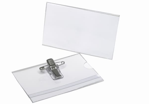Kongresmærker Bantex m/nål og klemme 55x90 mm - (50 stk.)