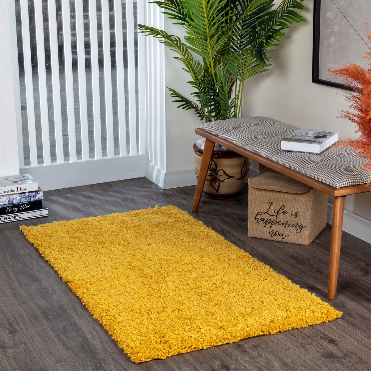 Modern hoogpolig shaggy vloerkleed, geel, 80x150 cm, LILLY