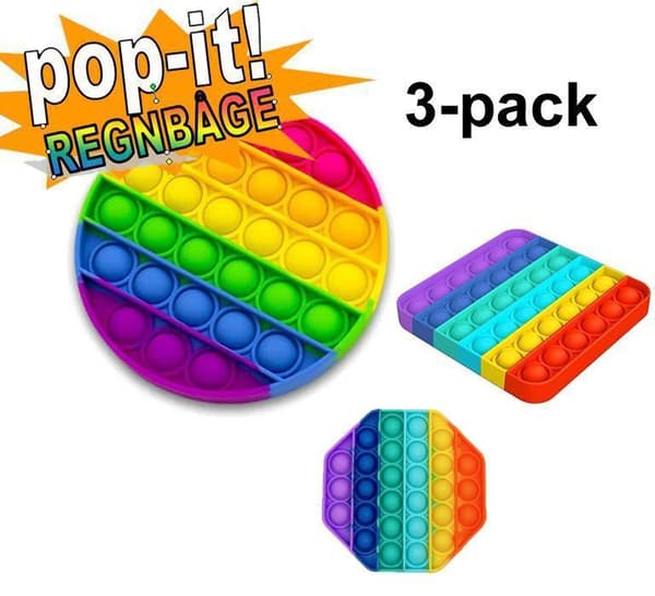 3-pak Pop It Fidget Toy Original - Rainbow - CE-godkjent