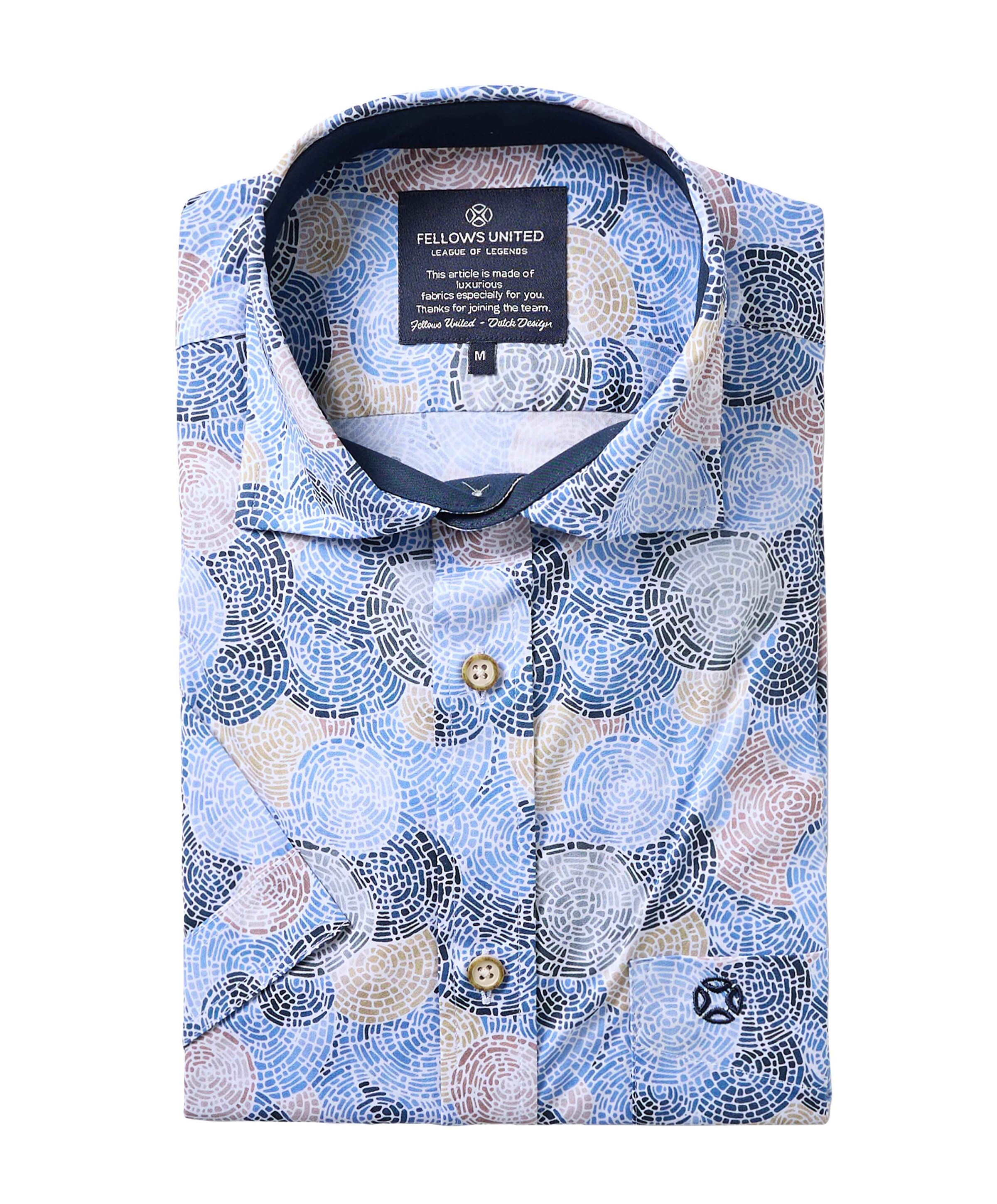 Fellows United Heren overhemd korte mouw blauw