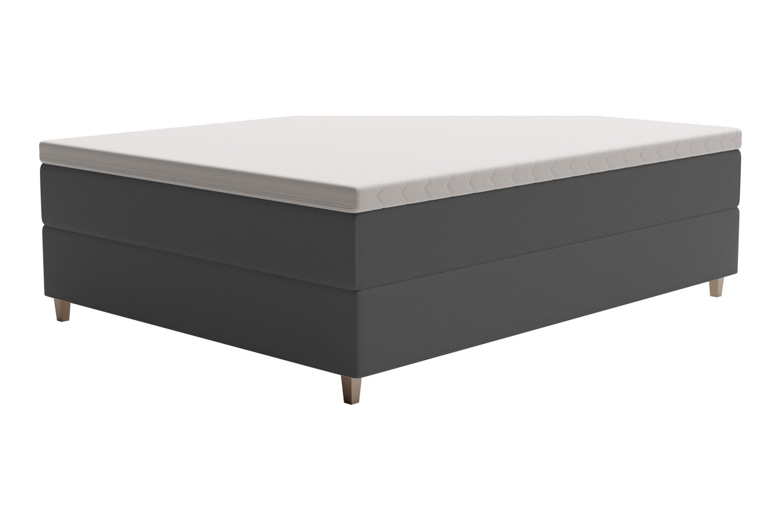 XOV Venus Kontinentalseng 180x200 cm i tekstil Terranova 09 grå, medium/medium med Premium 15 overmadrass og sort firkantede ben, gavl selges separate