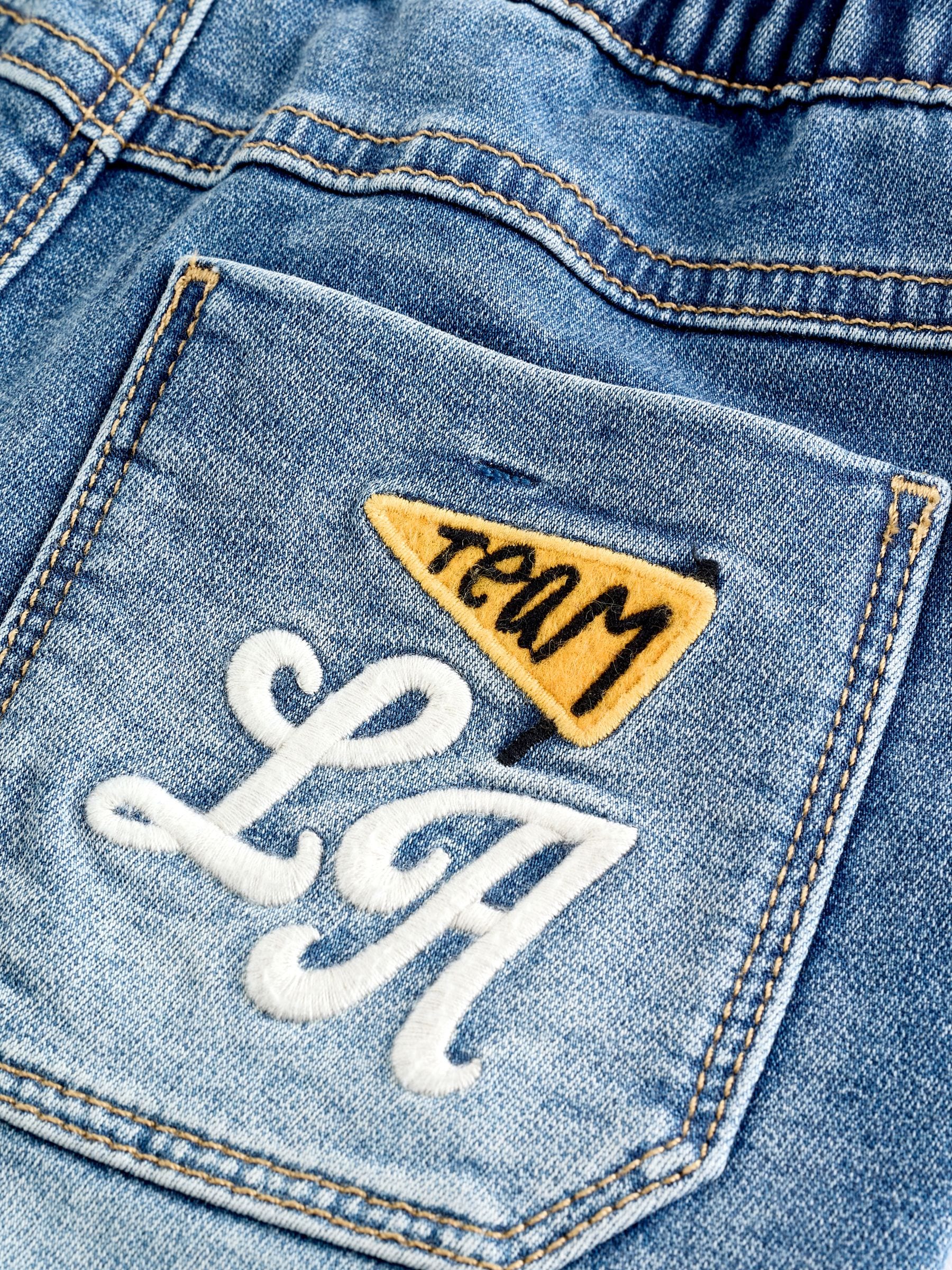 Middenblauwe Varsity - Jeans met elastische taille (3mnd-7jr)