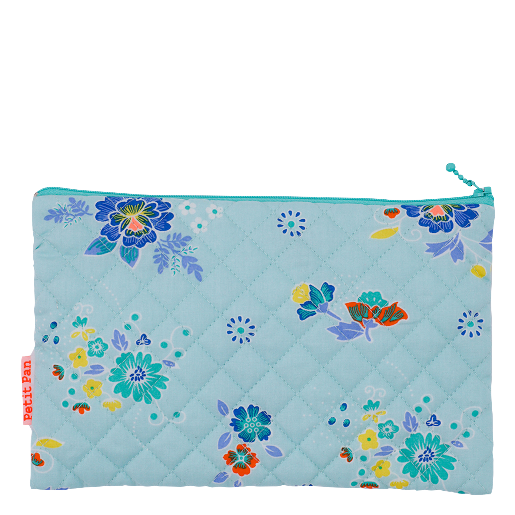 Pochette matelassée imprimé fleuri en coton | Bleu