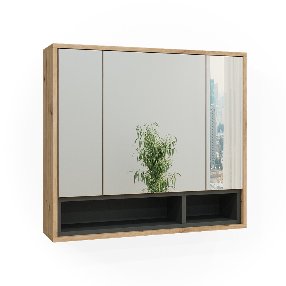 Vicco Spiegelschrank Badschrank Badezimmermöbel Beatrice Eiche Anthrazit modern 80x72 cm Badspiegel Badezimmer Schrank Badmöbel Schranktür Schrankfach