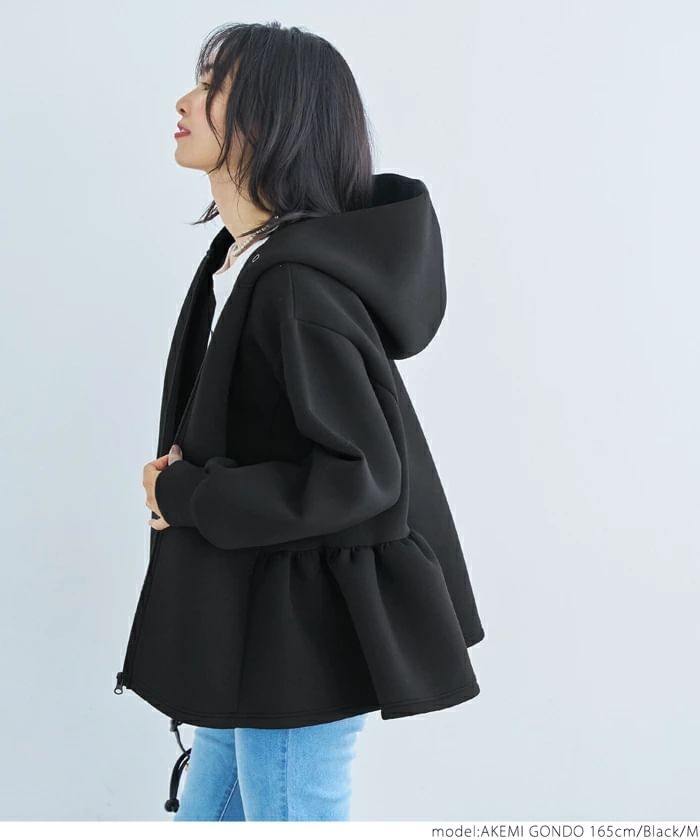 Rred - Hoodie met rits en effen ruchezoom