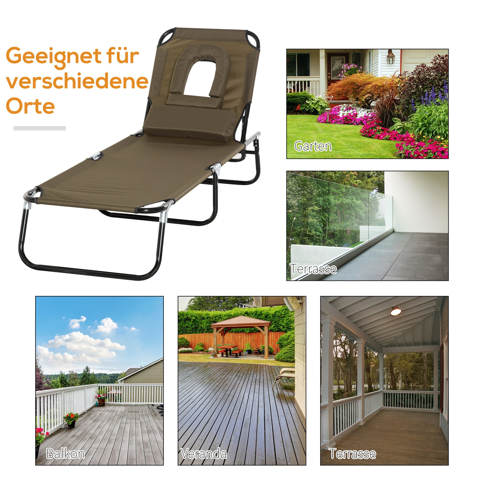 Outsunny Gartenliege mit Gesichtsöffnung 190 x 56 x 28 cm (LxBxH)