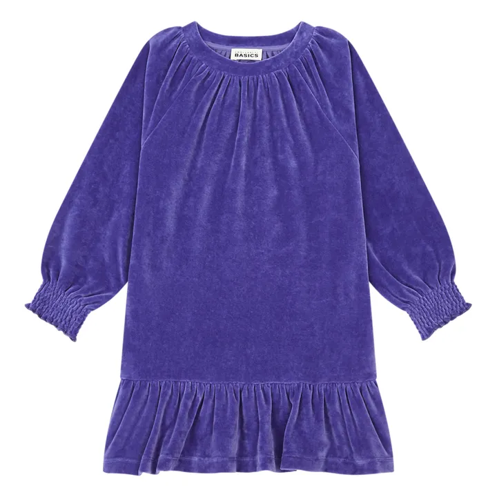 SMALLABLE BASICS Robe Fille Courte à Volants en Velours | Bleu indigo