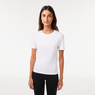 T-shirt slim fit à col rond en coton mélangé T-Shirts - Blanc - Lacoste - Femme