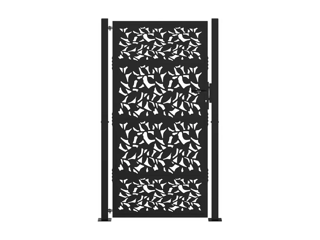 Portail de jardin noir 105x180 cm acier conception de feuilles
