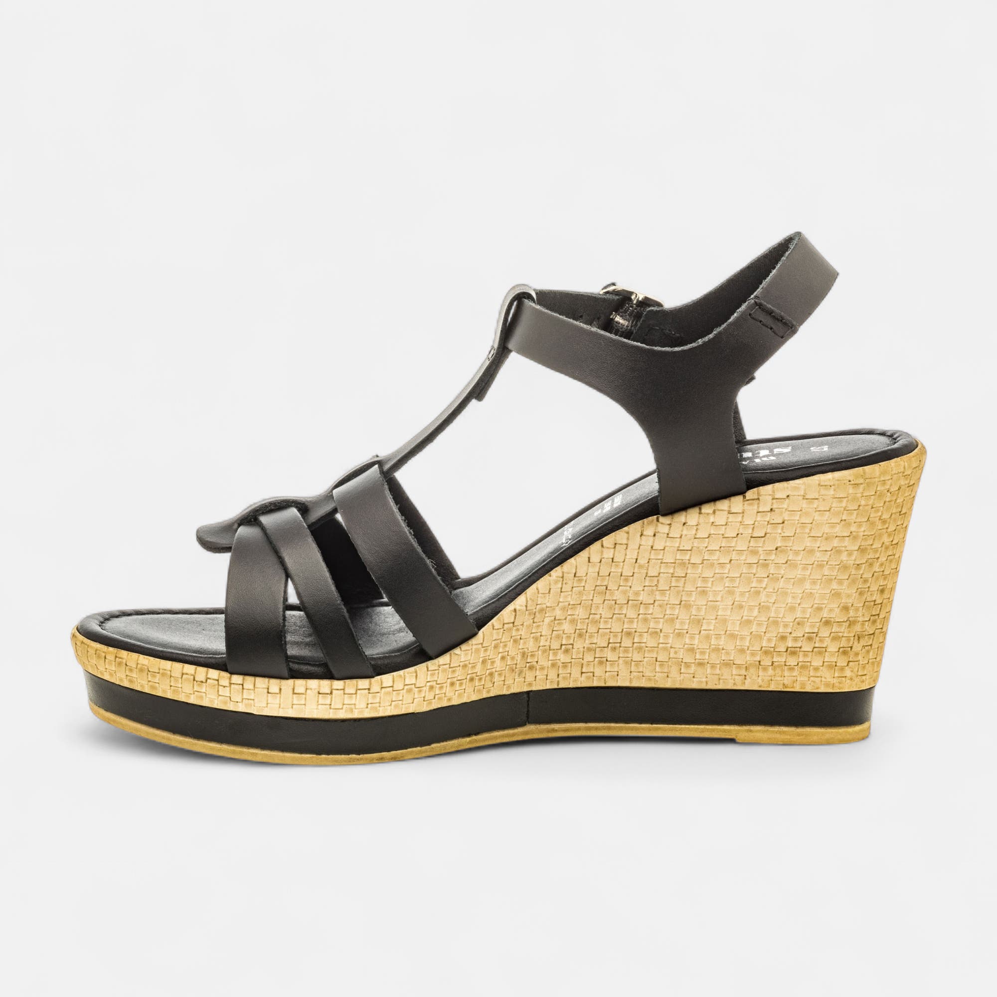 Nu-pieds à talon compensé Femme en cuir noir