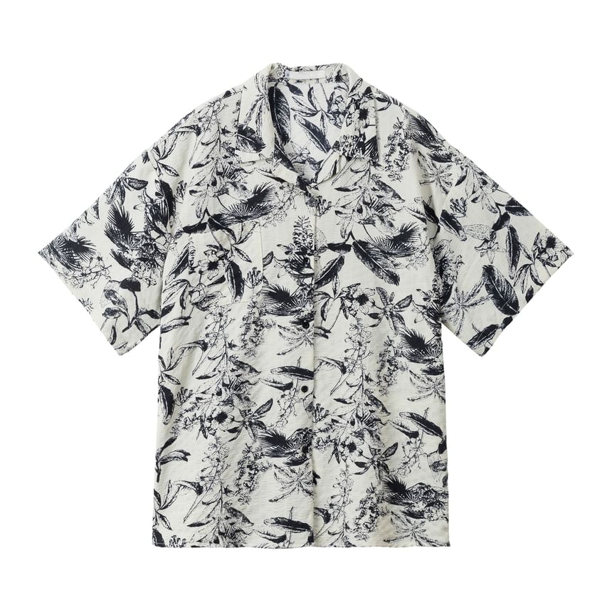 Zentrus - T-shirt met korte mouwen, kraag en bloemenprint / effen T-shirt met ronde hals