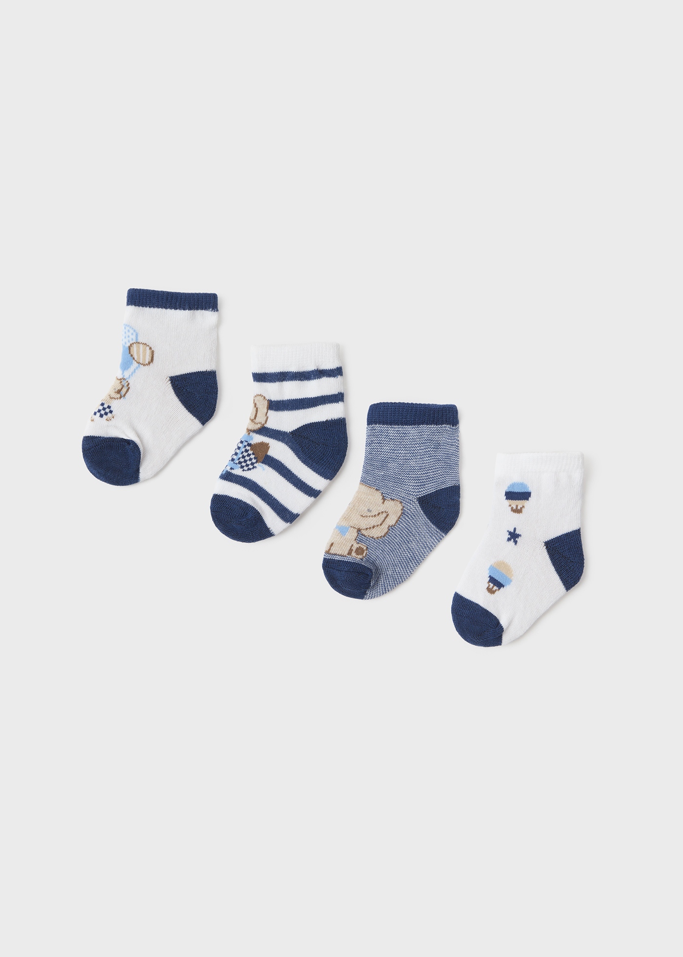 Conjunto de 4 meias de algodão orgânico para recém-nascidos (azul-marinho)