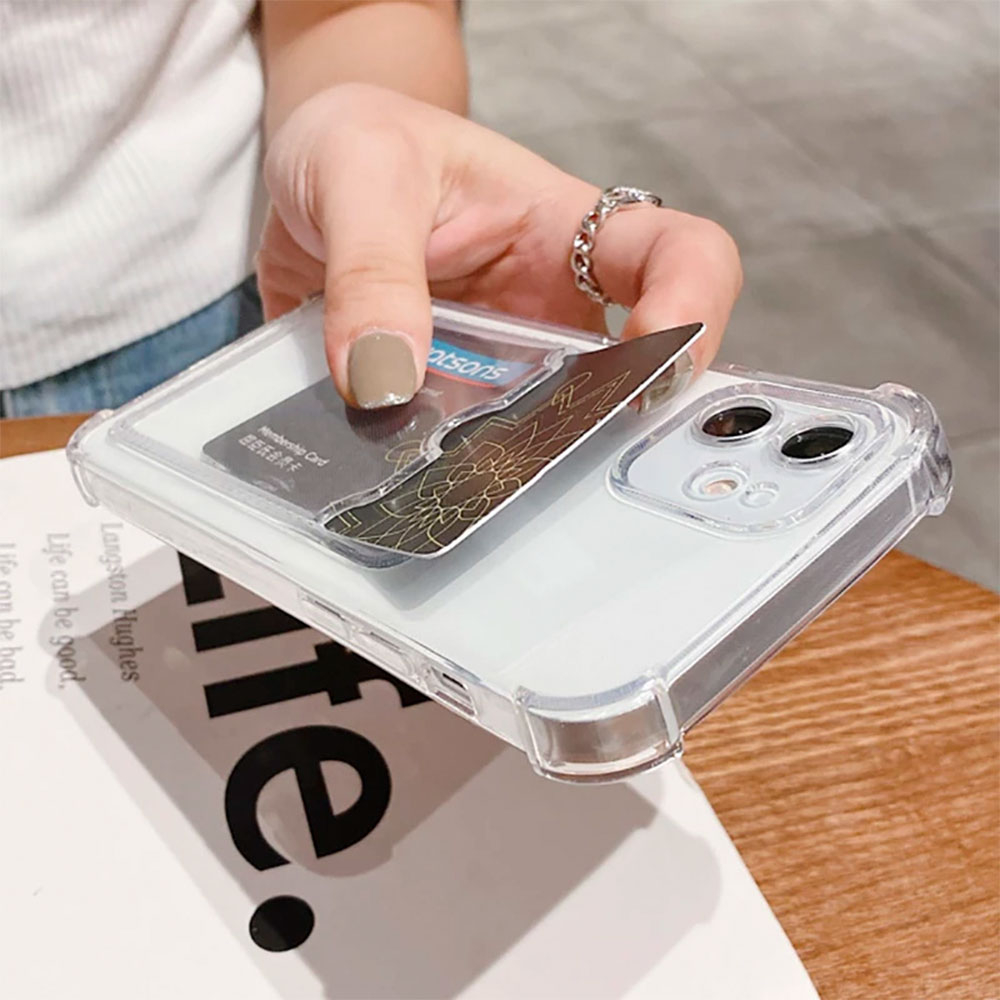 iPhone 12 Gummi Case Hülle mit Kartenfach   Air Cushion Fallschutz - Grün / Transparent