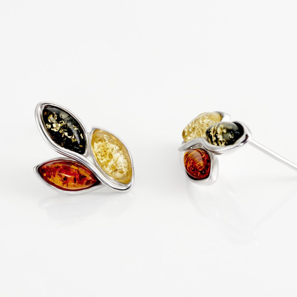 Boucles D'oreilles Puces Argent Blanc Claudetteae Ambres